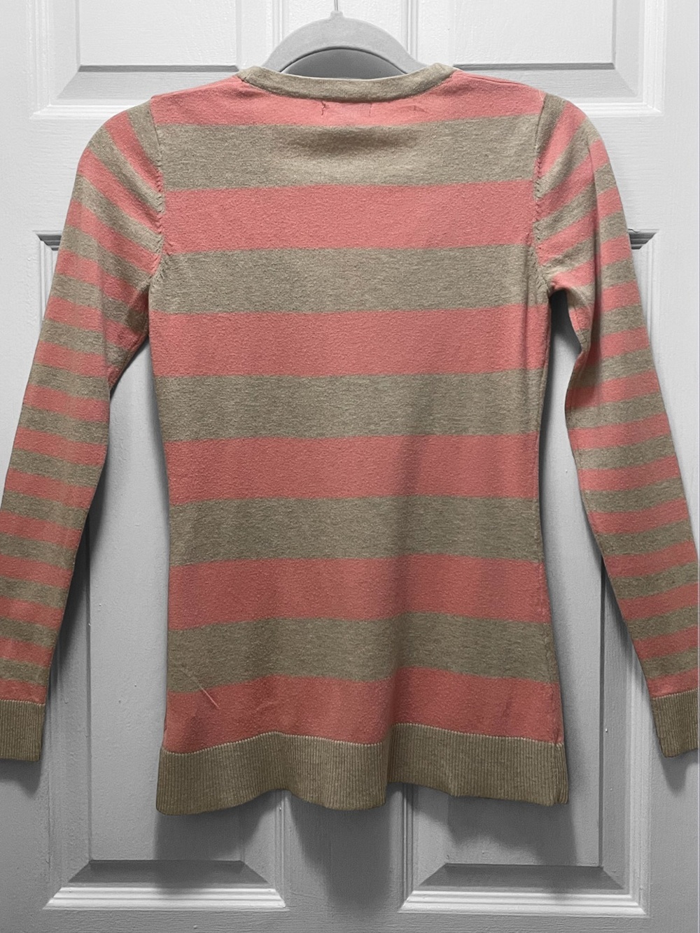 Merona Pink and Gray/Beige Striped V-Neck Button Cardigan - Picture 2 of 12